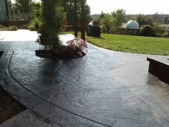 Decorative stamped concrete patio — finished and sealed, Kansas City metro
